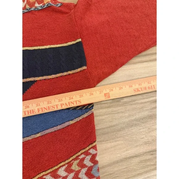 Vintage Fiume Italy Geometric Abstract Knit Sweater Red Multi Color Mens XL - Picture 7 of 7